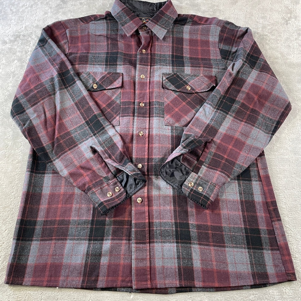 Vintage Backpacker Sportswear Flannel Shirt Men Large Burgundy Plaid Flap Pocket